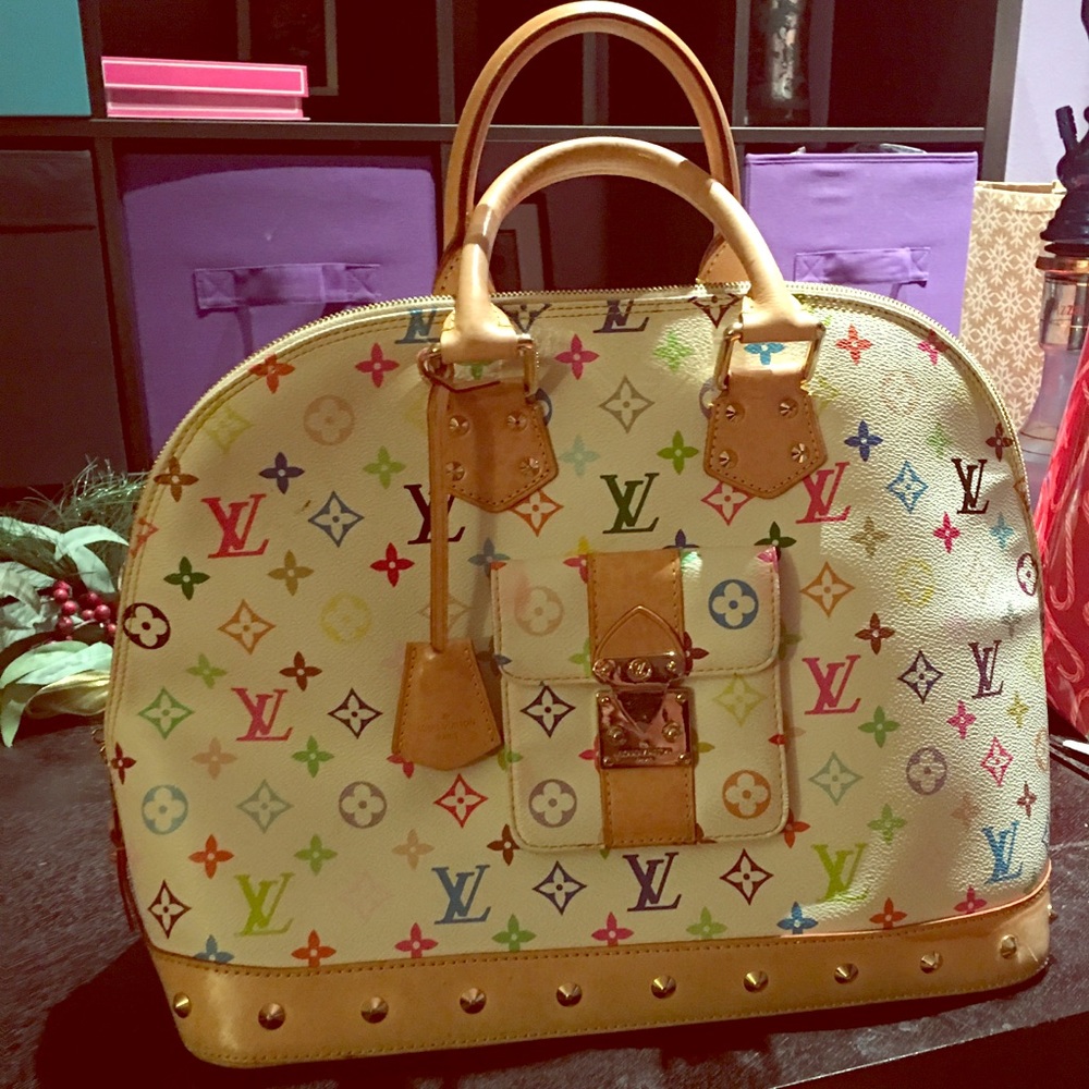 Louis Vuitton Alma Satchel White Multicolore